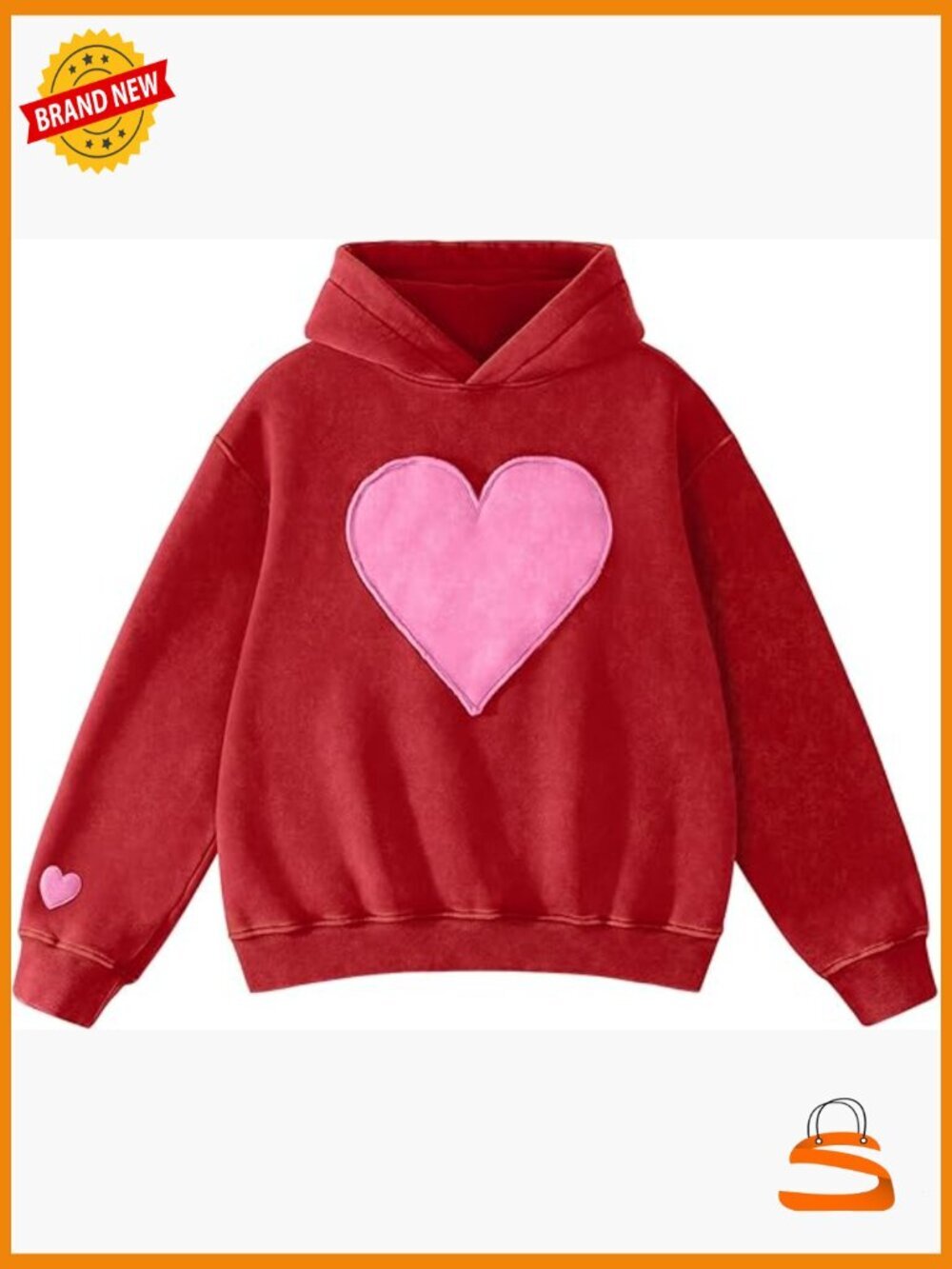 Heavyweight Oversized Hoodie with Heart Patch Long Sleeve Pullover Street